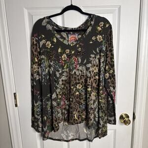 Johnny Was Women’s Size 1X Floral Leopard Print Boho Tunic Top